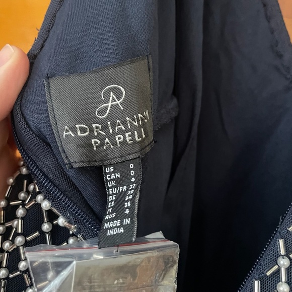 Adrianna Papell Anthropologie Bryce Navy Tulle Maxi Dress Gown Beaded Sz 0 NWT - Picture 13 of 16